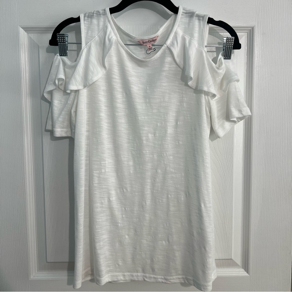 Juicy Couture Y2K White Ruffled Cold Shoulder Top Women Size Small NWOT